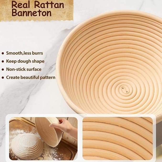Sourdough Starter Kit, Sourdough Bread Baking Supplies,40oz Sourdough Starter Jar, 9" Round & 10"Oval Rattan Banneton Bread Proofing Baskets Set, Bread baking tools,Silicone bread Sling