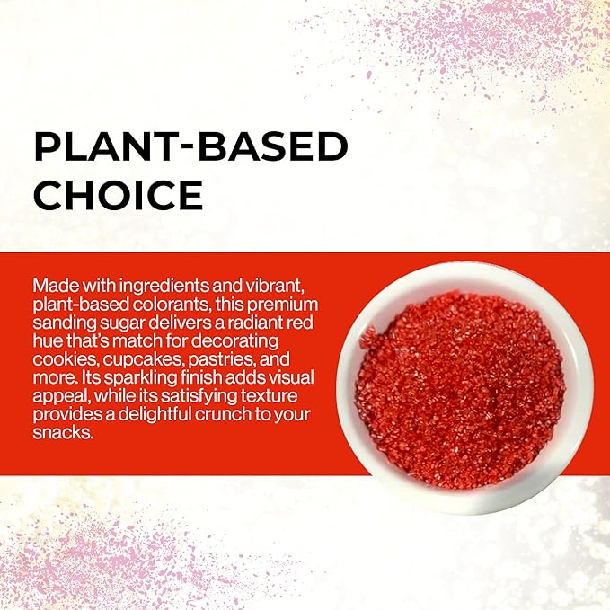 Ultimate Baker - Sanding Sugar, Red - Vibrant, Naturally Colored Baking & Decorating Sugar, Perfect for Sprinkling on Cakes, Desserts & Confections, Medium Crystal - 8oz
