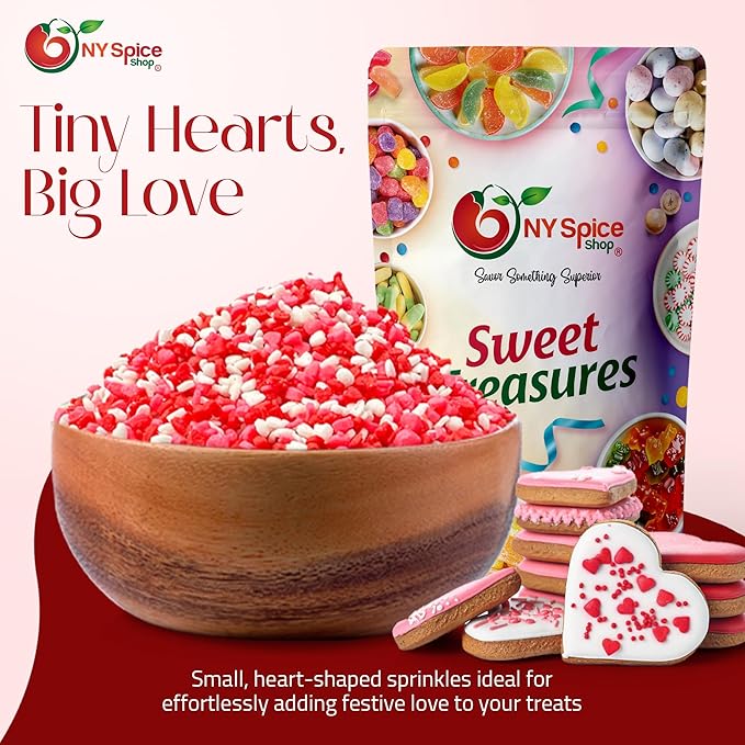 NY Spice Shop Multicolored Heart Sprinkles - 1 Pound Heart Shaped Sprinkles Edible Gifts - Candy Hearts Sprinkles – Red Candy Hearts for Grinch Cookies