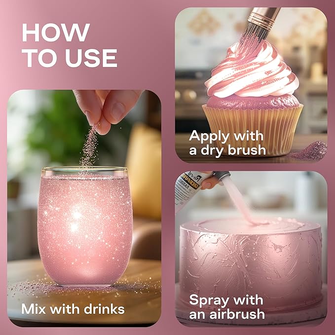 Bakeebake Edible Glitter 15g - Edible Glitter for Drinks & Desserts - Gluten Free Cake Decorating – Tasteless Vegan Drink Cocktails and Parties (Pink, 15 grams)