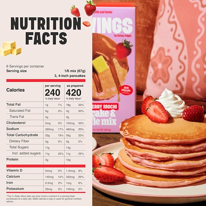 Strawberry Mochi Pancake & Waffle Mix by Cravings by Chrissy Teigen – 3 Pack Mochi Pancake Mix Gluten Free with Real Strawberries – Pink Pancake Mix, Mochi Foods Waffle Mix, Non-GMO, Kosher