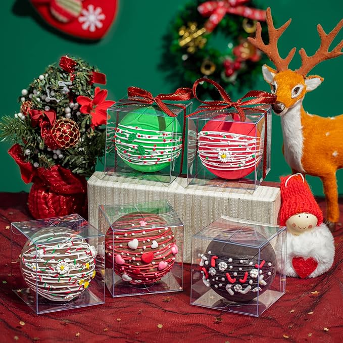 RomanticBaking 100 Pack 3x3x3 Inch Clear Hot Chocolate Bomb Boxes Small Gift Boxes for Cupcake,Candies, Birthday Wedding Party Favor Box