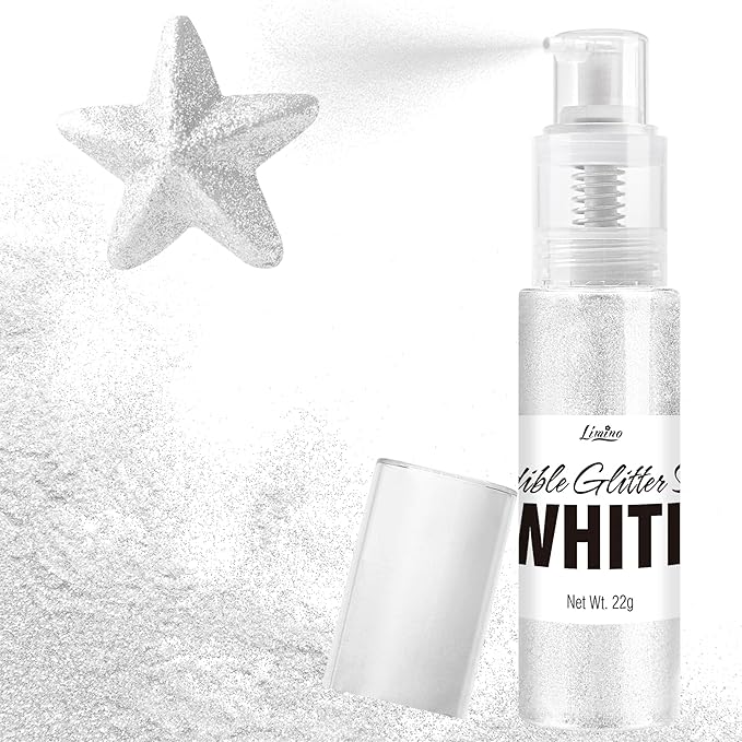 Edible Glitter Spray - 22g Edible Luster Dust Metallic Food Grade Glitter for Drinks, Cake Decorating, Baking - Edible Food Coloring Powder Shimmer Glitter for Cocktail, Icing, Candy (White)