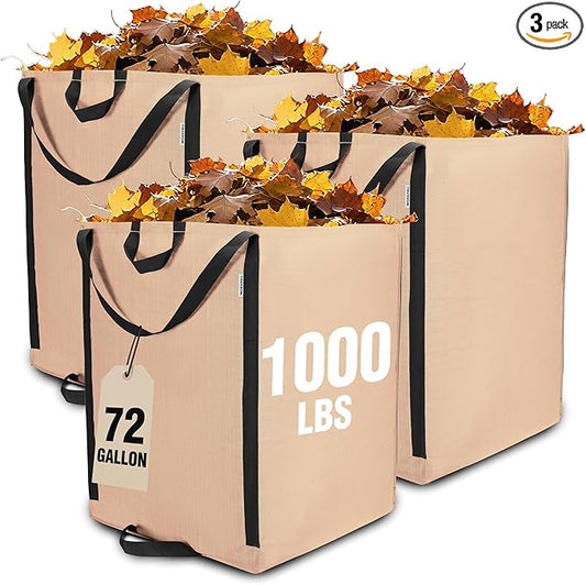 WORKPRO Heavy Duty 72-Gallon Reusable Yard Waste Bags, Self-standing Leaf and Lawn Bags with Reinforced Handles, Garden Waste Bags for Debris, Leaves, Grass, and Outdoor Recycling, Light Tan