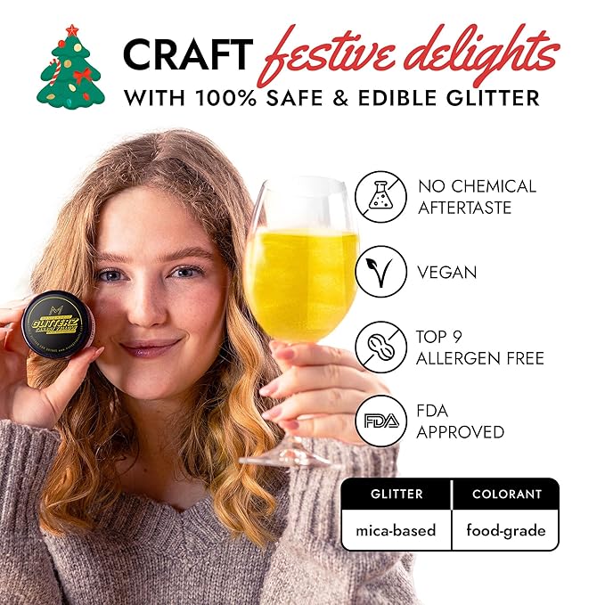 MONÉGASQUE Canary Yellow Edible Glitter for Drinks 10g – Yellow Edible Glitter for Cakes & Cocktails – Cocktail Drink Shimmer Flakes - Food Decorating & Christmas Cake Decorations Spray Dust