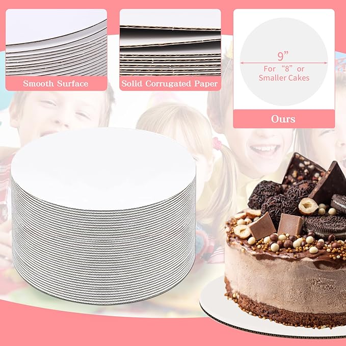 JCD 40 Pcs 9inch White Cake Boards,Cake Boards 9 inches Round,Food-graded Corrugated Cardboard Cake Rounds Ideal for Baking, Cake DIY, Dessert and Crafting(white, 9inch/40Pcs)