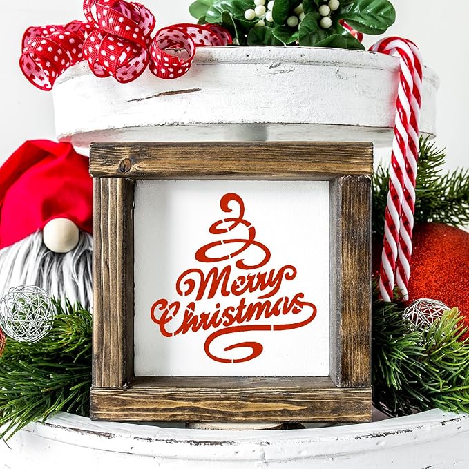 Small Christmas Stencils for Crafts Reusable 3inch Christmas Stencil Holiday Stencils for Painting on Wood Slice Tier Tray Gift Tag Decor
