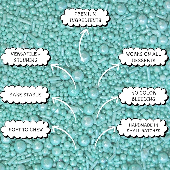 Confect Mint Green Pearls & Jimmies | Sprinkles for Cakes & Cupcakes Decoration | Bottle Frosted Mint Green Sprinkles | Vegan, Gluten-Free, Soy-Free, Dairy-Free, Palm Oil-Free- 4.2 Oz