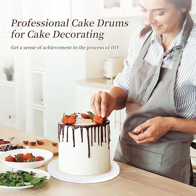 Cake Drums 10 Inch Round Cake Boards, 1/2" Thick Food-Grade Corrugated Cardboard Base, Sturdy Cake Drum Tray Smooth Edges for Cakes, Desserts and Birthday Party Pastries Display, 10 Pcs White