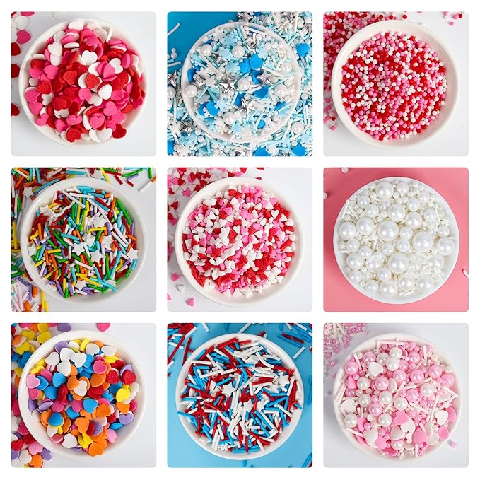 Valentine Edible Heart Sprinkles,Pink White and Red Mix Sugar Pearl Decorations,Assorted Styles Heart Sprinkles 4 Pack,Sweetheart Sprinkle Perfect for Cake Decorations,Baking,Ice Cream,Cookies,Cupcake Topper,Birthday Wedding Valentines Christmas Supplies