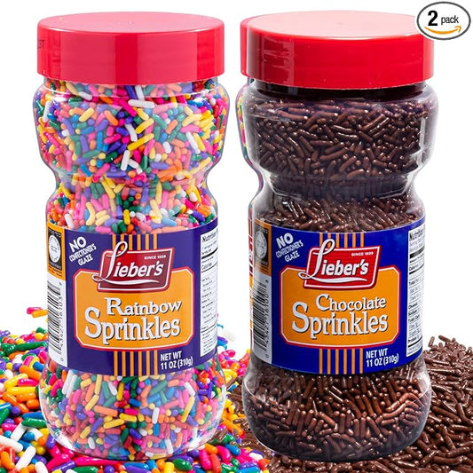 Lieber's Rainbow & Chocolate Sprinkles Bundle Pack | Tasty Colorful & Chocolatey Jimmies Are A Great Dessert Topping For Cooking, Baking & Decorating Ice Cream | 10 Ounces