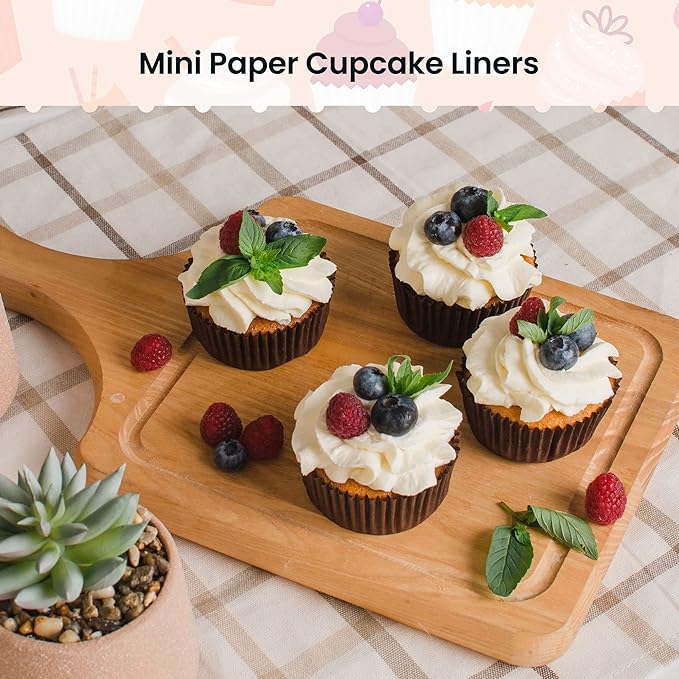 NUOMI Super Mini Paper Baking Cups 1 Inch Cupcake Liners 1000 Pieces Muffin Wrappers, Brown