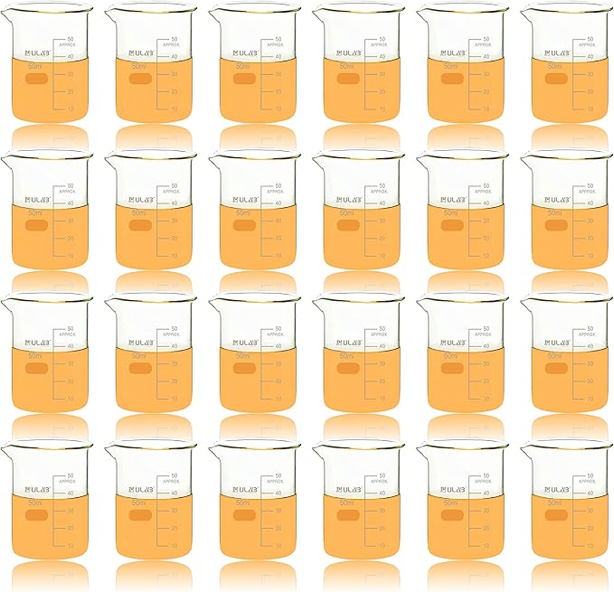 ULAB Scientific Glass Beakers, Vol. 50ml, 3.3 Borosilicate Griffin Low Form with Printed Graduation, Pack of 24, UBG1030