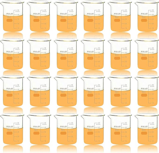 ULAB Scientific Glass Beakers, Vol. 50ml, 3.3 Borosilicate Griffin Low Form with Printed Graduation, Pack of 24, UBG1030