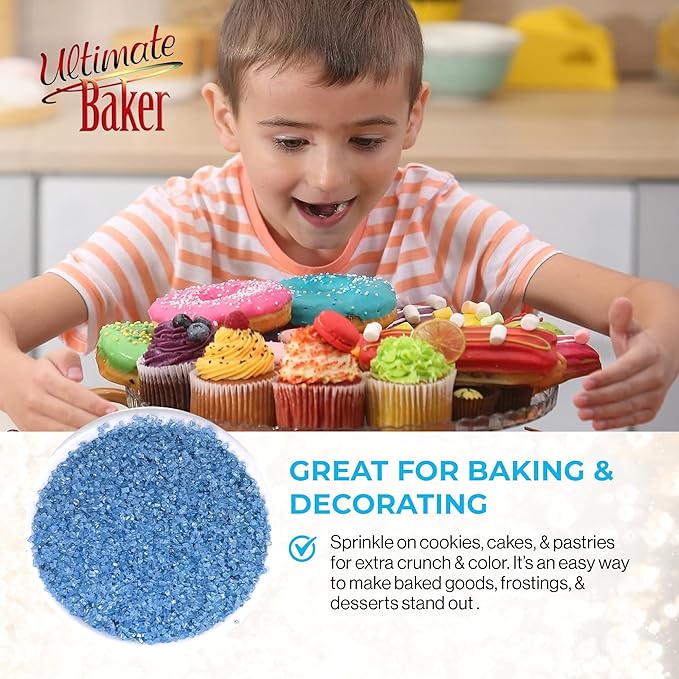 Ultimate Baker - Sanding Sugar, Sky Blue - Vibrant, Naturally Colored Baking & Decorating Sugar, Perfect for Sprinkling on Cakes, Desserts & Confections, Medium Crystal - 8oz