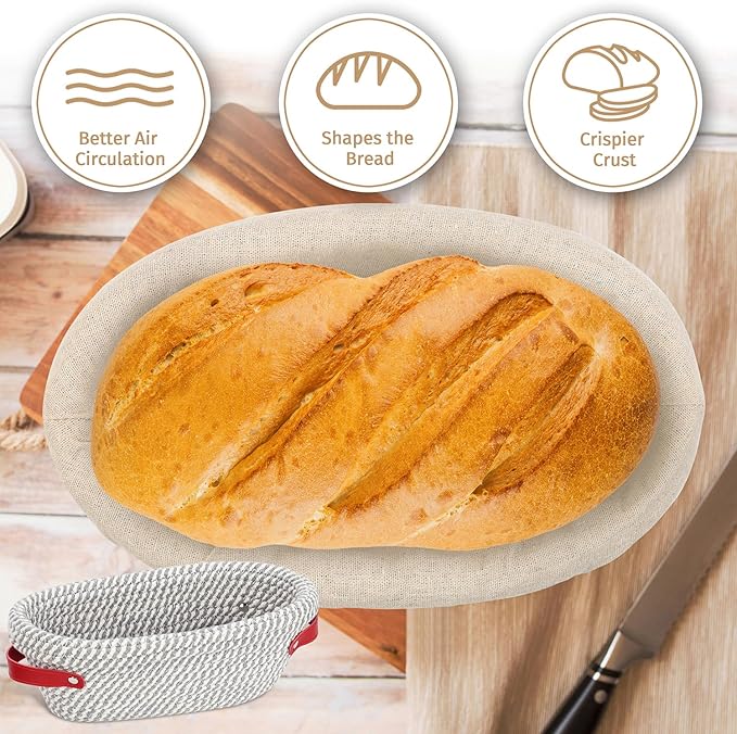 Banneton Bread Proofing Basket Oval Set of 2 10 inches Sourdough Bread Basket Baking Supplies with Liners & Covers Gifts for Bakers Women Mom Wife