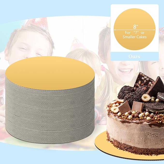 JCD Stunning Gold Color Cakeboard,40 Packs Cakes Boards 8 inch Round,Food-Graded Corrugated Cardboard,Waterproof and Oil-Proof Cake Plate for Cake DIY (Gold, 8inch/40Pcs)