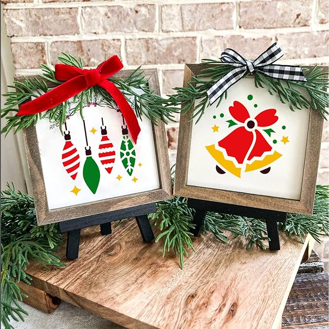 Christmas Stencils for Painting on Wood, 3x3' Reusable Holiday Drawing Templates for DIY Crafts
