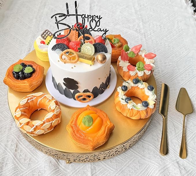 MTJYQTF Gold Cake Stand Set - 16 IN Metal Round Cupcake Dessert Stand with Cake Cutting & Cake Spatula for Party, Candy Table Display for Wedding Birthday Baby Shower Housewarming Party CS003-16panR