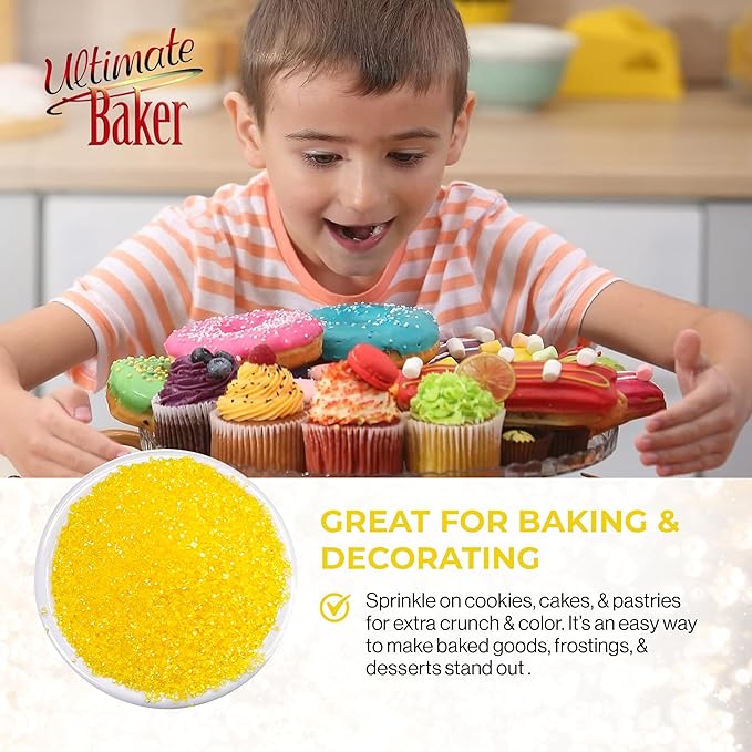Ultimate Baker - Sanding Sugar, Yellow - Vibrant, Naturally Colored Baking & Decorating Sugar, Perfect for Sprinkling on Cakes, Desserts & Ice Cream, Medium Crystal - 80oz