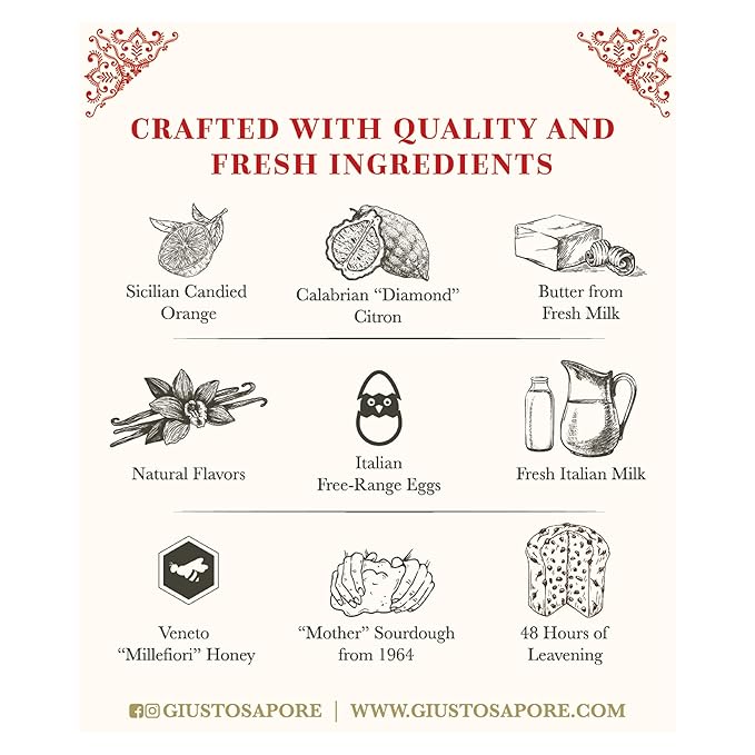 Giusto Sapore Authentic Italian Panettone Original with Raisins, Candied Orange Peel and Butter Gourmet Bread - Traditional Dessert - New and Imported from Italy, Family Owned - 28.21 oz