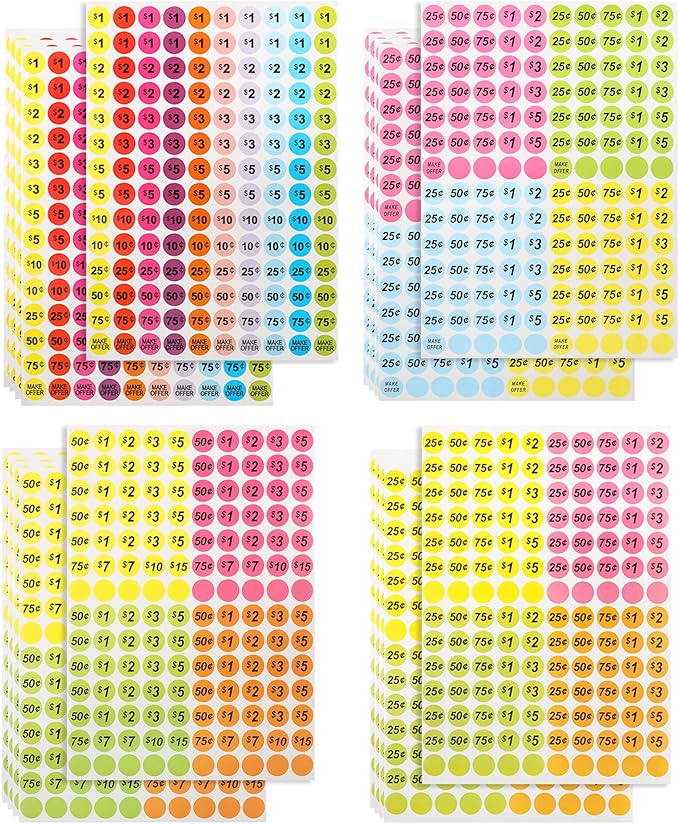 2800Pcs Garage Sale Price Stickers, 3/4 Inch Round Yard Sale Price Stickers, Removable Price Tag Labels for Yard Sales, Flea Markets, County Fairs & Retail Stores