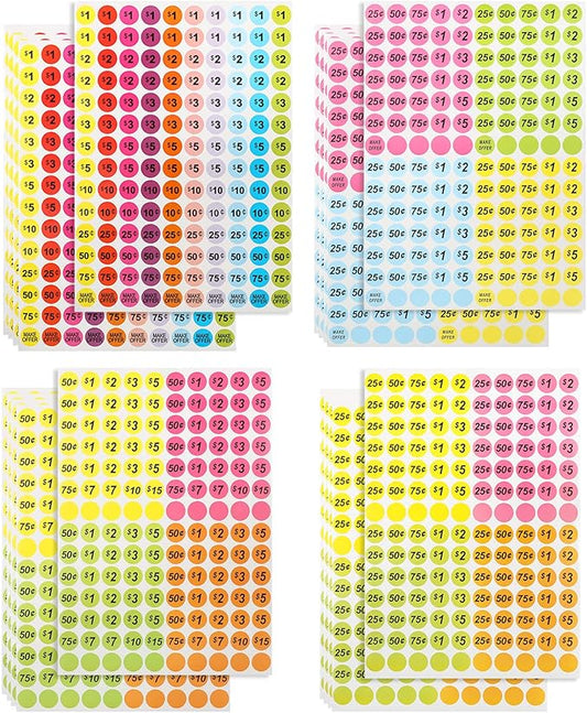 2800Pcs Garage Sale Price Stickers, 3/4 Inch Round Yard Sale Price Stickers, Removable Price Tag Labels for Yard Sales, Flea Markets, County Fairs & Retail Stores