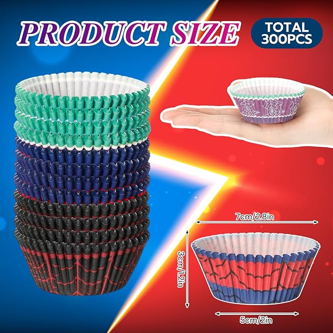 300 Pcs Red Blue Cupcake Liners Paper Baking Cups Spider Web Muffin Cake Wrappers for Cakes Baking Ice Cream Dessert Cheese Wedding Birthday Party Supplies (Fashion Style)