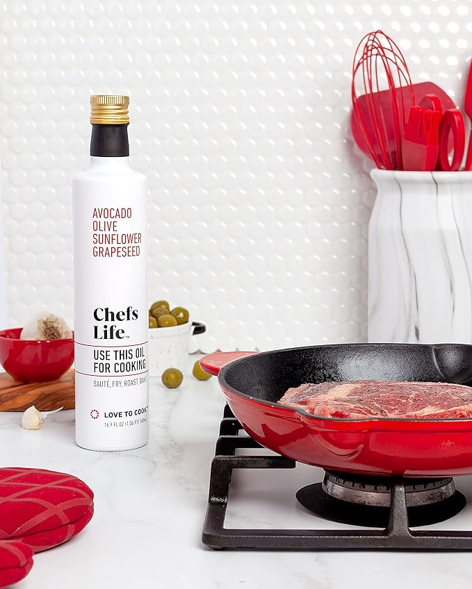 Chefs Life Cooking Oil - Gourmet Oil for Cooking, Blend of Olive Oil, Avocado Oil, Sunflower Oil & Grapeseed Oil, Non GMO - 16.9 Fl Oz (1 Bottle)
