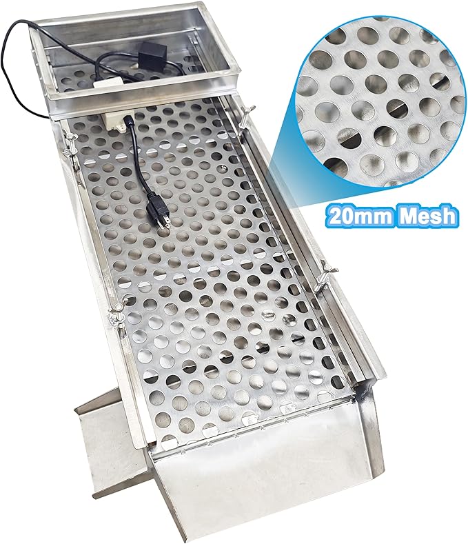 TECHTONGDA Straight Vibrating Sieve Screen Shaker Electric Linear Sifter Machine Stainless Steel One Layer One Motor 20mm Screen Size 11.8×29.5inch 110V