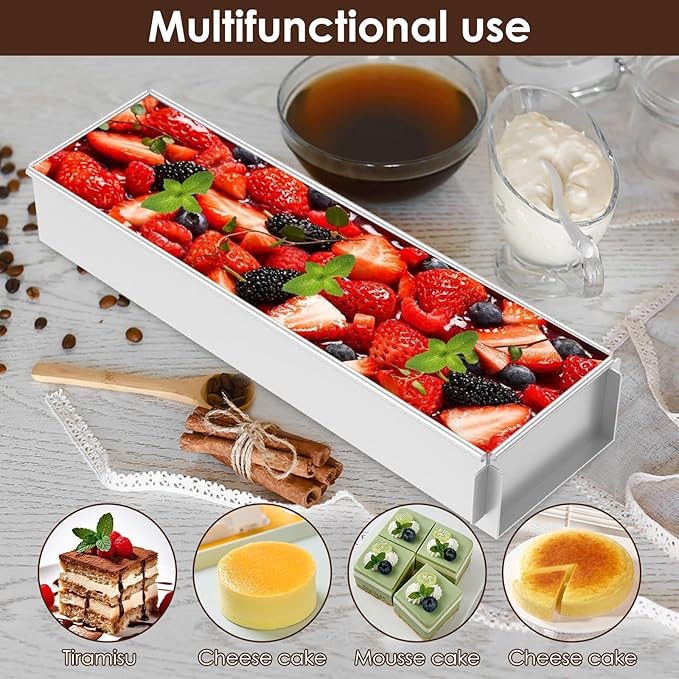 2 Pack Tiramisu Pan Rectangle Cake Mold Food Grade Aluminum, with Removable Frame Tiramisu Rectangle Trays Cake Pan for Tiramisu Cheesecake Mousse