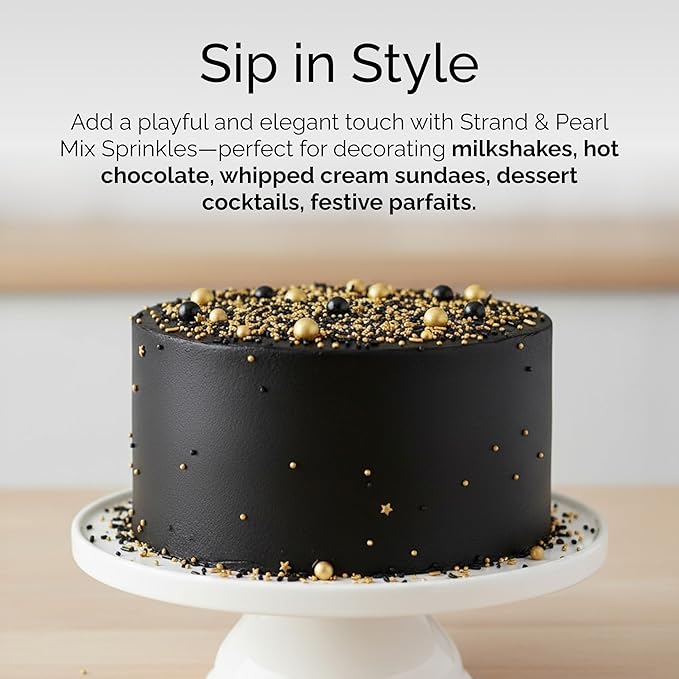 Cake Craft Gold & Black Sprinkles Mix – 3-Pack (100g Each) | Sugar Strands & Sugar Pearls | Luxurious Mixed Sprinkles for Cakes, Cupcakes, Cookies & More