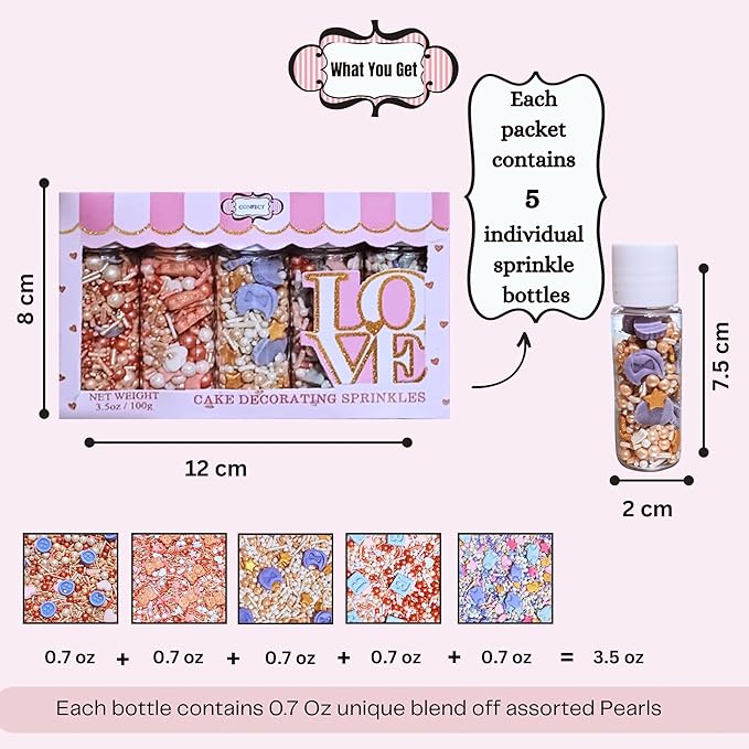 Confect Girls Baby Shower Sprinkles | Gender Reveal Sprinkles | Mix Gold, Silver, Baby Blue & Lavander Sprinkles | Pack of 5 Assorted Edible Sprinkle | Vegan, Gluten-Free, Nut-Free, Soy-Free, Dairy-Free, Palm Oil-Free - 5 Oz