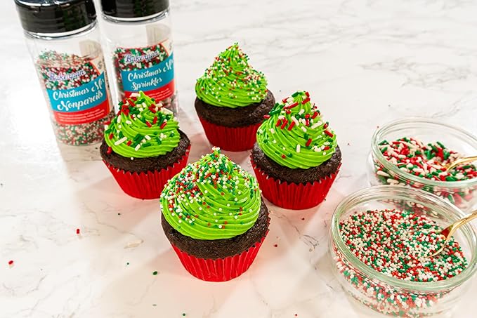 Bakerpan Christmas Jimmies Sprinkles - 6 Ounces Edible Sprinkles for Cake Decorating, Cupcakes, Ice Cream, Cake Decorations (Made in USA)