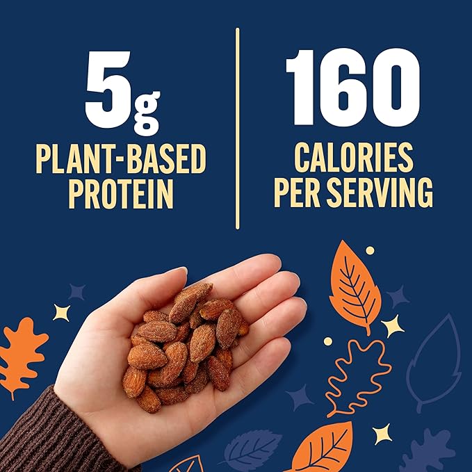 PLANTERS Fall Edition Pumpkin Spice Almonds, Pumpkin Spice Snacks, Cooking & Baking Nuts & Seeds, Flavored Almonds, Seasonal Nuts, Fall Party Snacks, Plant-Based Protein, 15.25 oz Canister