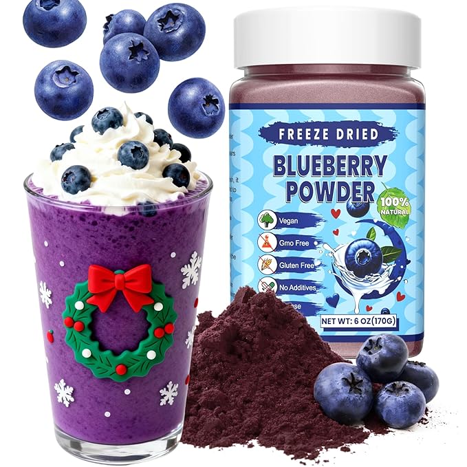 Freeze Dried Blueberry Powder - Kiigfood 6 oz/170g Natural Blueberry Powder Fruit Powder, Organic Blueberry Extract for Smoothie, Drinks, Christmas Baking, Cakes Decoration - Vegan, Non-GMO, Gluten-Free