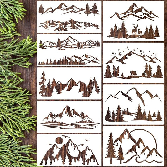 Mountain Stencils for Painting Forest Tree Stencil Animal Wood Burning Stencils and Patterns Reusable Drawing Templates for Fabric Furniture Wall DIY Crafts