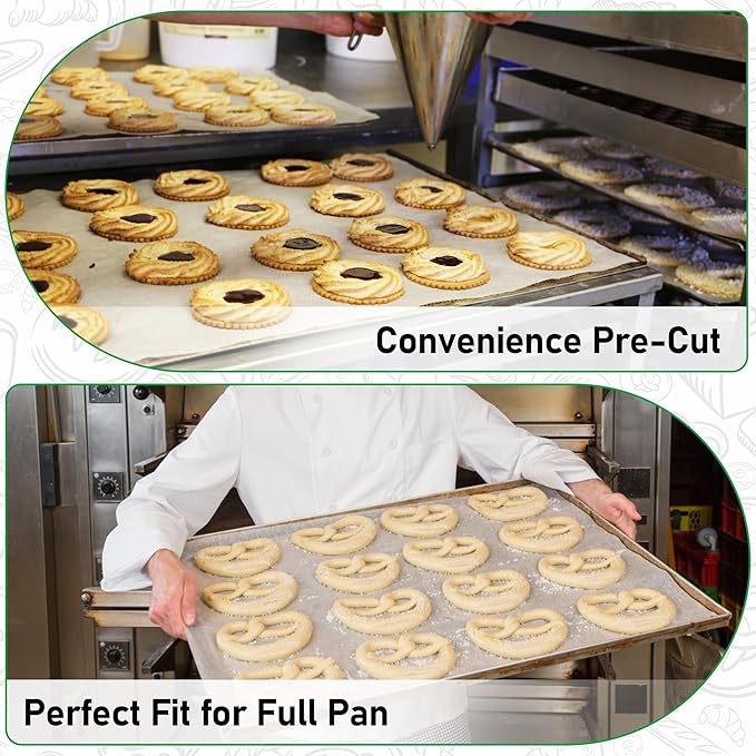 EcoDispose Non-Stick Precut Parchment Paper Baking Sheets Full Pan liner for Bake (16-3/8" x 24-3/8",White,200PCS)