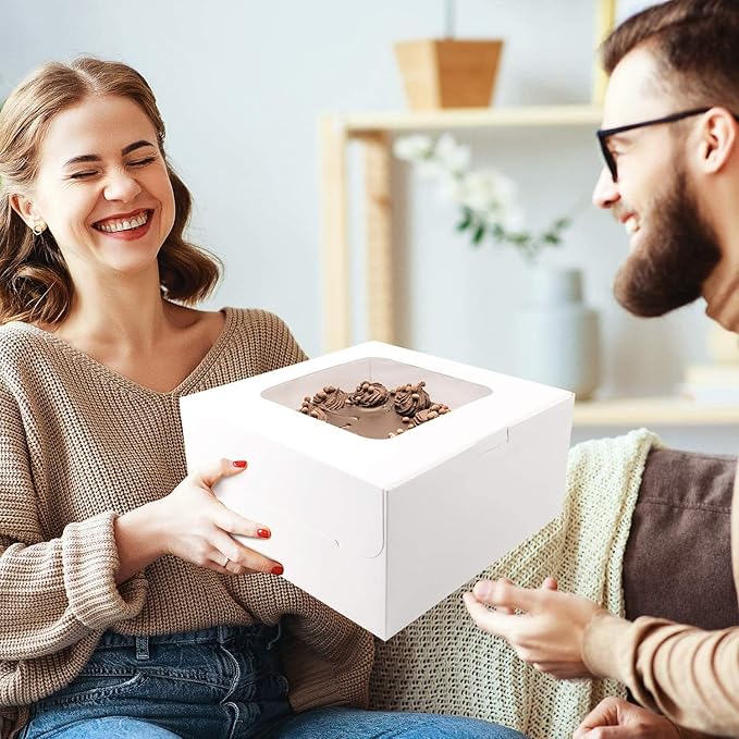 Wei Long Cake Boxes with Window 24pcs 8x8x5 Inches White Bakery Boxes Cajas Pasteles for Cake,Pastries,Cookies,Pie,Birthday Party,Wedding,Valentine's Day/A