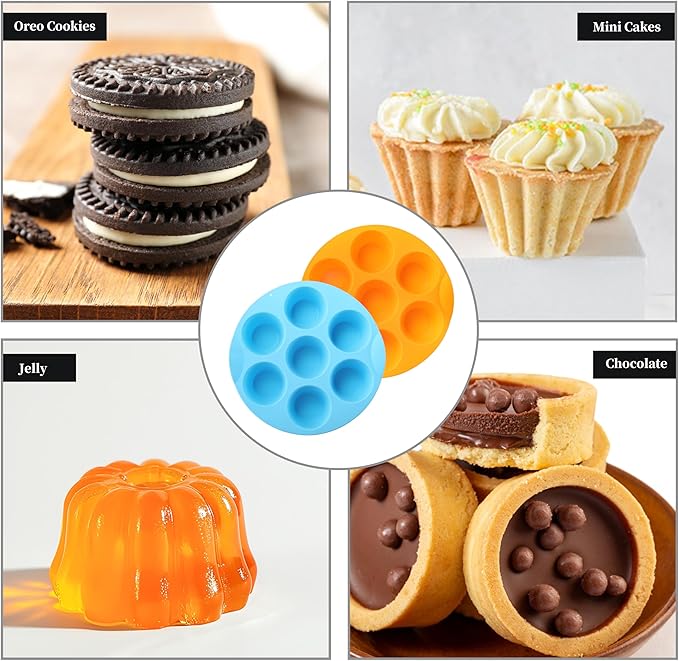 2 Pack Silicone Egg Bite Molds, Food Grade 7-Cups Air Fryer Muffin Pan for Baking Mini Muffins, Egg Bite, Tart, Mini Cupcake and Quiche, Nonstick and BPA - Free (Orange+Blue)