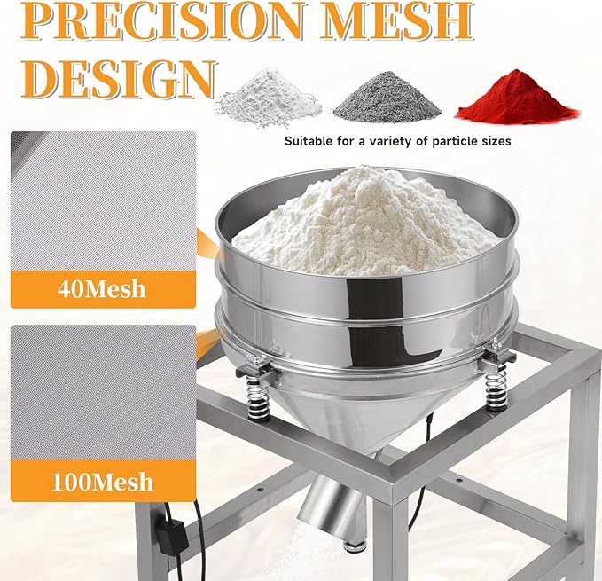 110V Electric Powder Sifter Machine, 19.6" Automatic Vibrating Flour Sieve Shaker with 40 Mesh & 100 Mesh Stainless Steel Screens, High-Speed Sifting Machine for Baking, Food