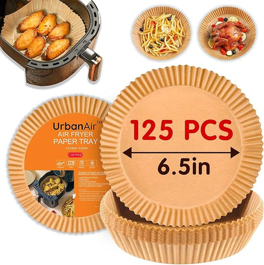 6.5-Inch Round Air Fryer Paper 125pcs Liners for Easy Cleanup - Non-Stick, Heat-Resistant, and Perfect Fit for Hassle-Free Cooking | Bleach-Free Parchment| (6.5 in/16 cm 125pcs)