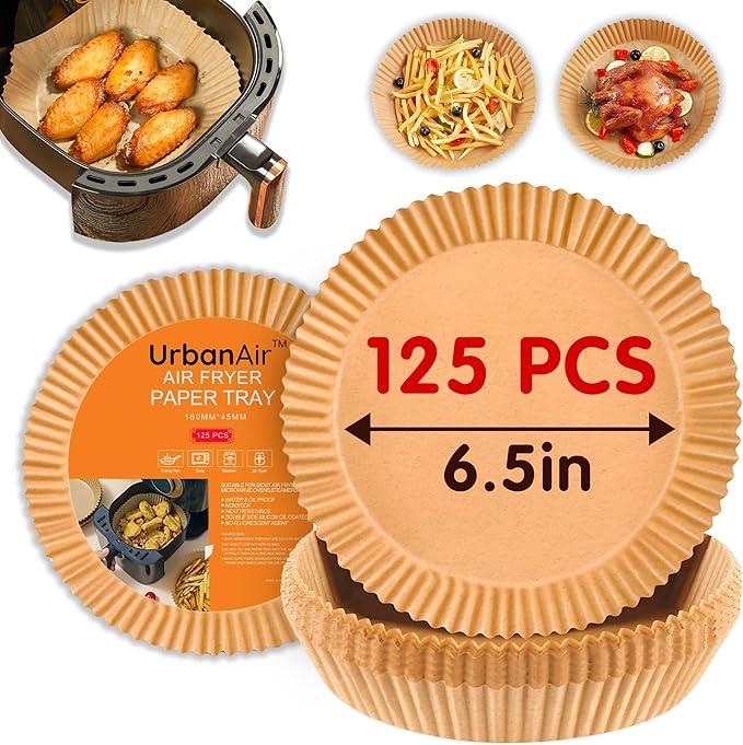 6.5-Inch Round Air Fryer Paper 125pcs Liners for Easy Cleanup - Non-Stick, Heat-Resistant, and Perfect Fit for Hassle-Free Cooking | Bleach-Free Parchment| (6.5 in/16 cm 125pcs)