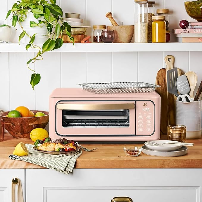 Beautiful Infrared Air Fryer Toaster Oven Kit – Special Edition Multi‑Function Countertop Oven with 10 Presets, Fast Heating & Accessories by Drew Barrymore (Rose)