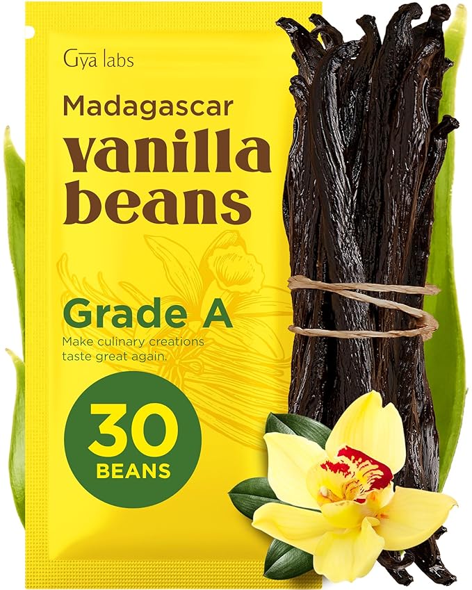 Gya Labs 30 Madagascar Vanilla Beans - Grade A 5-7 Inches Long, Caviar Rich & Flavorful Pods for Making Extract, Baking, Cooking, Paste & Coffee