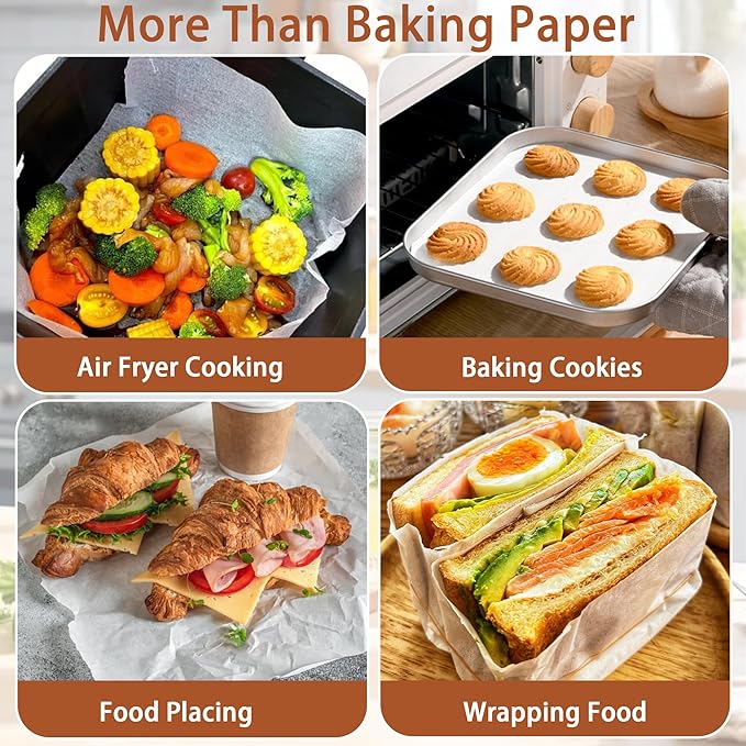 200 Pcs Parchment Paper Baking Sheets, 9"x9" Precut Non-Stick Baking Parchment Paper Sheets Bun Sheet Pan Liners.Baking Grilling Air Fryer Steaming Bread Cup Cake Cookie (White-9"x9")