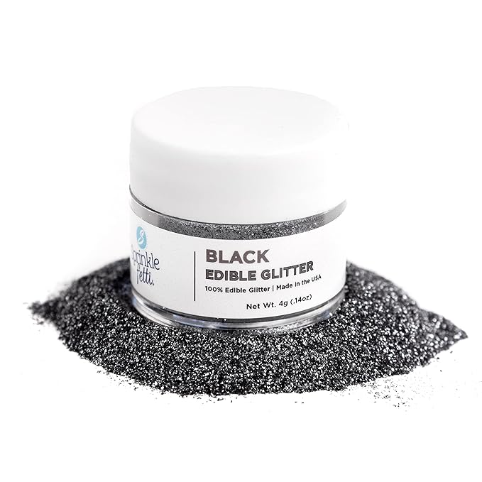 Sweets Indeed, Edible Glitter, Perfect for Drinks, Cocktails, Beverages & Cake Decorating, Dessert Cake Topper, Gift, 4 grams (Black Edible Glitter)