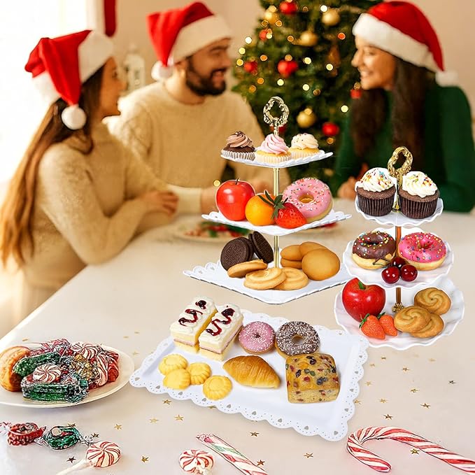 Dessert Table Display,5Pcs Cake Stand Set,2Pcs 3 Tiered Cupcake Stands and 3Pcs Dessert Trays Serving Trays for Party Baby Shower Wedding Tea Party
