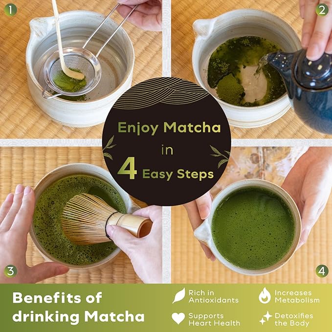 HIBINO Japanese Matcha Set | Matcha Bowl with Spout | Whisk & Holder | Bamboo Scoop & Stainless Sifter | 5-Piece Traditional Matcha Kit | Designed in Japan |「Rustic Beige」