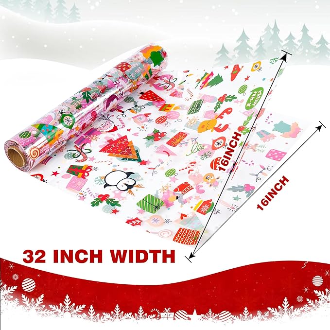 100 Ft X 32 in Christmas Cellophane Wrap Roll Christmas Cellophane Bags Xmas Cellophane Wrap with Special Santa Claus Elk Christmas Tree for Christmas Gift Basket, Treat Wine(Christmas Pattern)